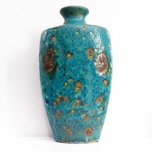 Napa Volcanic Turquoise 14" Vase / Textured Pottery MCM Decor Peacock Glaze Art